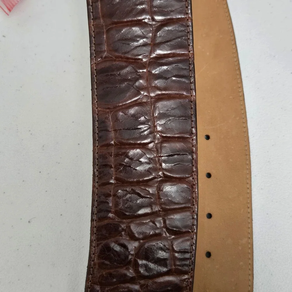 Streets Ahead Women's Brown Croc Embossed Leather Belt Gold Scroll Buckle Medium